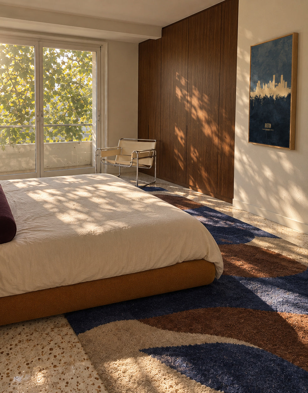 Boston Skyline Azul - Framed canvas in an interior