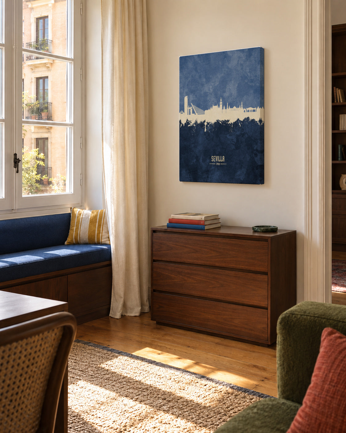 Sevilla Skyline Azul - Unframed canvas in an interior