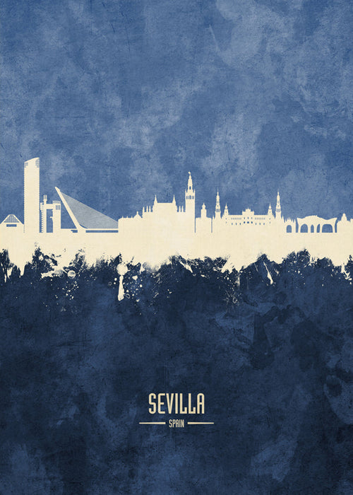 Reisposter: Sevilla skyline in blauw