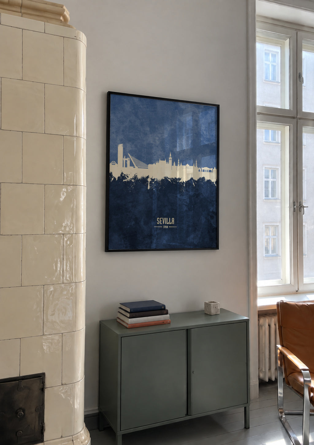 Sevilla Skyline Azul - Framed poster in an interior