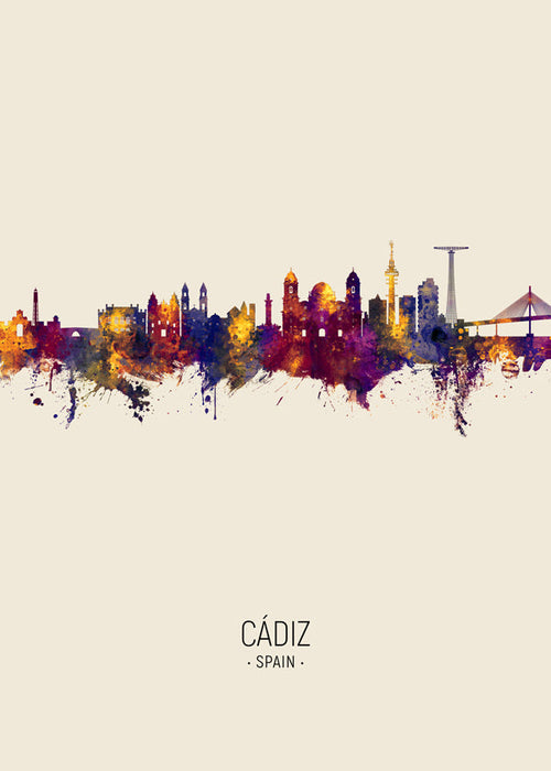 Keuken kunst Cádiz skyline aquarel