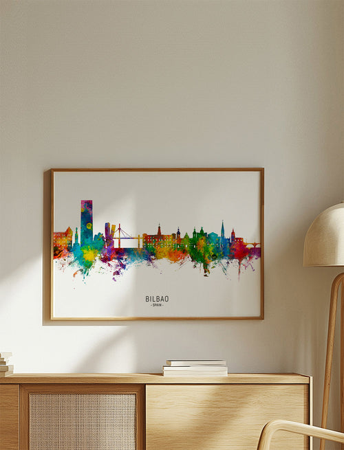 Stadsposter Bilbao skyline aquarel