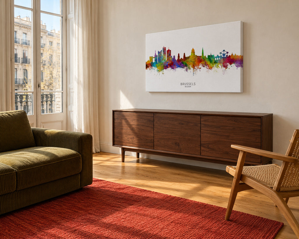 Brussels Skyline multicolor - Unframed canvas in an interior