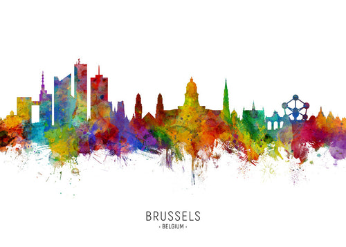 Stadsposter: Brusselse skyline in aquarel multicolor