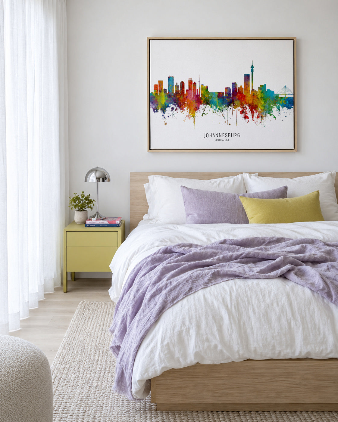 Johannesburg Skyline multicolor - Framed canvas in an interior