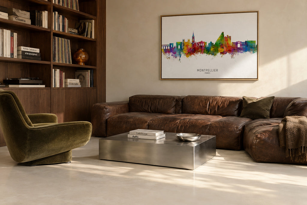 Montpellier Skyline multicolor - Framed canvas in an interior