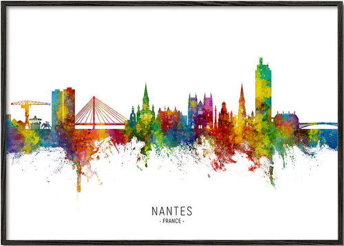 Reisposter Nantes skyline in aquarel