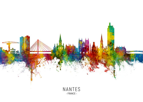 Reisposter Nantes skyline in aquarel