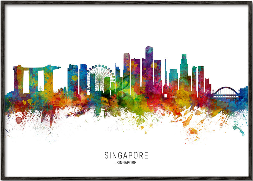 Reisposter: Singapore skyline aquarel
