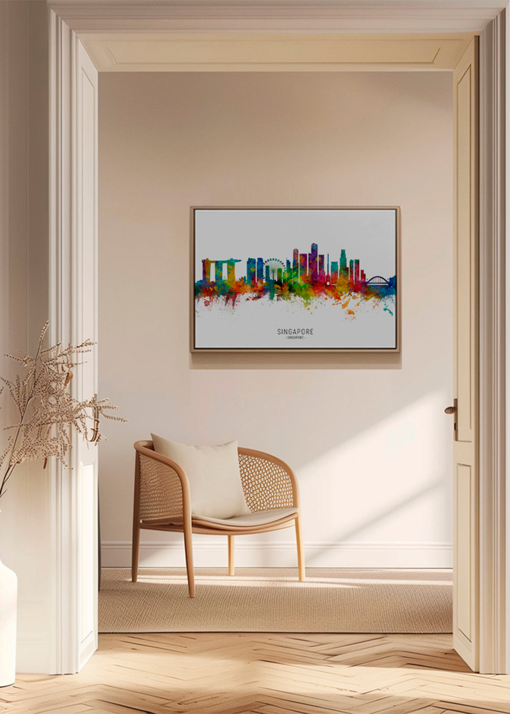 Reisposter: Singapore skyline aquarel