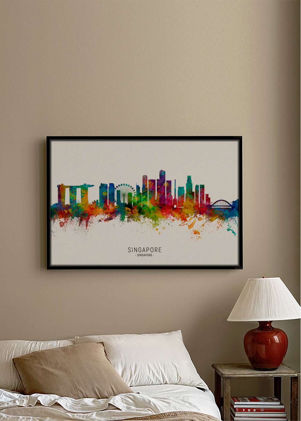 Reisposter: Singapore skyline aquarel