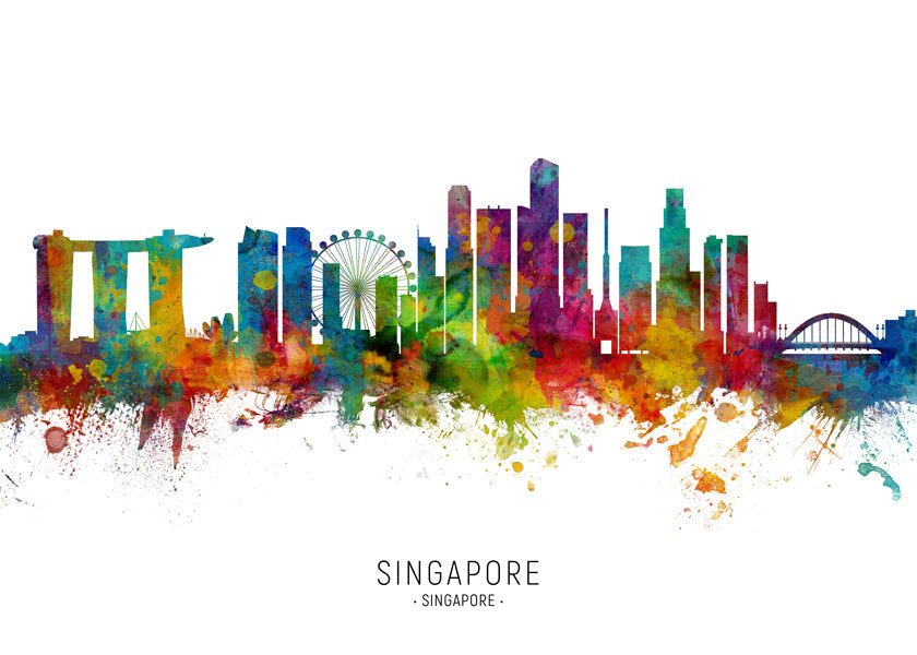 Reisposter: Singapore skyline aquarel