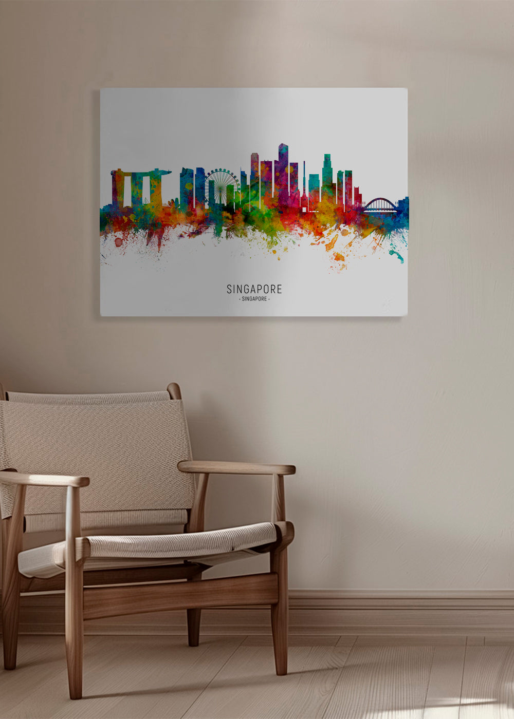 Reisposter: Singapore skyline aquarel