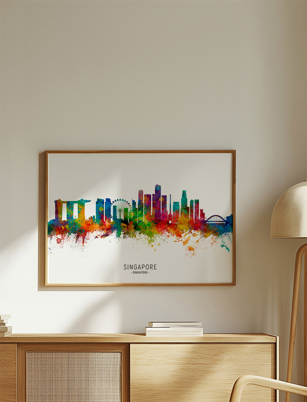 Reisposter: Singapore skyline aquarel