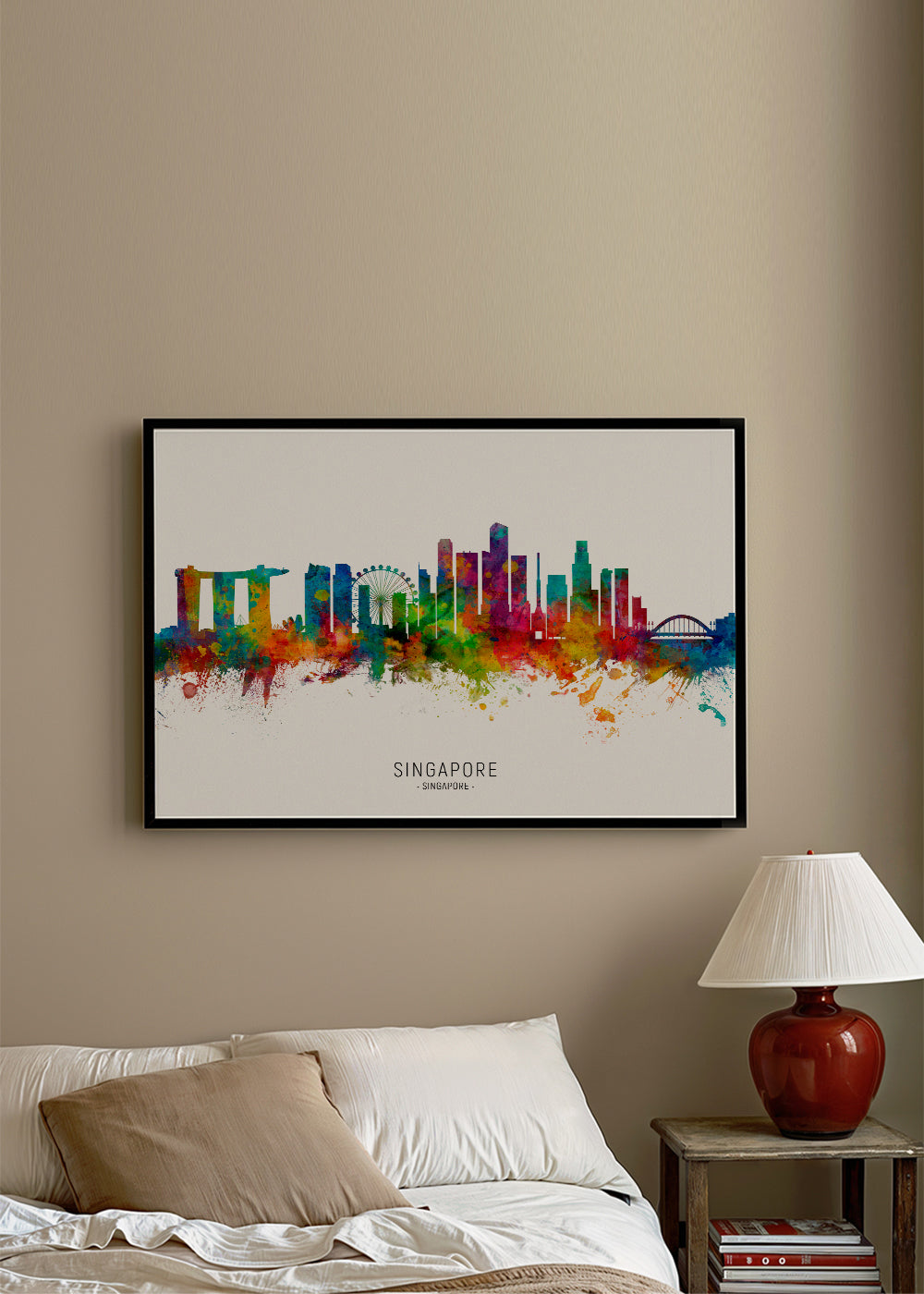 Reisposter: Singapore skyline aquarel