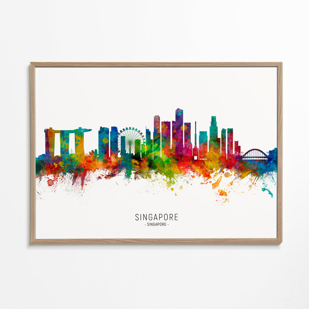 Reisposter: Singapore skyline aquarel