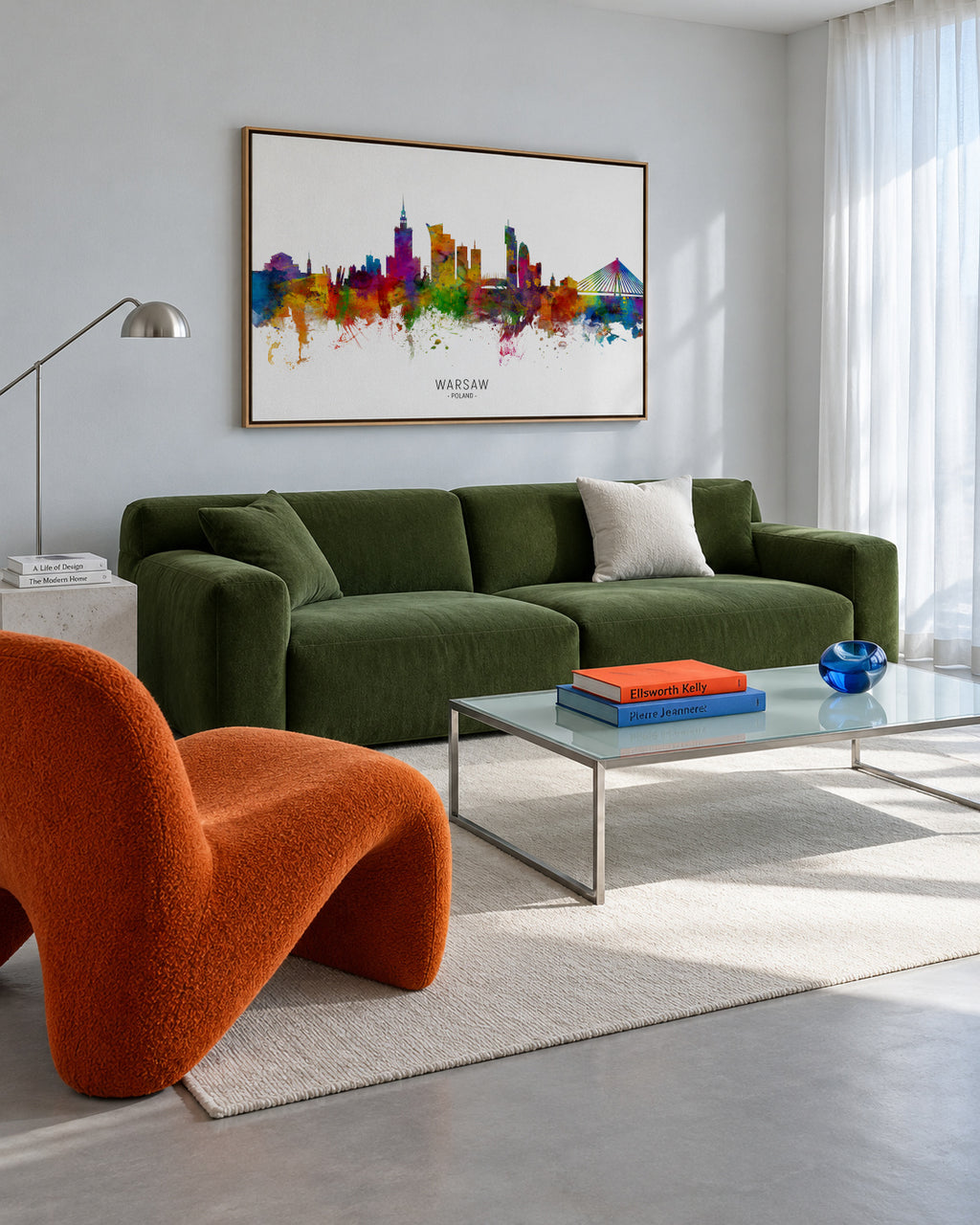 Warsaw Skyline multicolor - Framed canvas in an interior