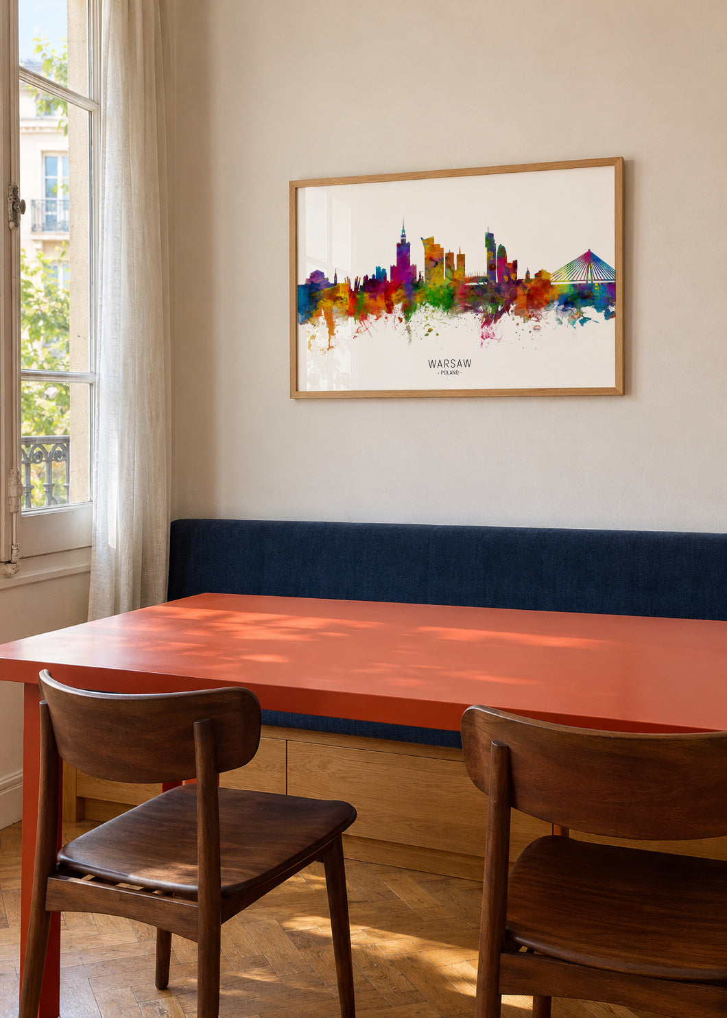Warsaw Skyline multicolor - Framed poster in an interior