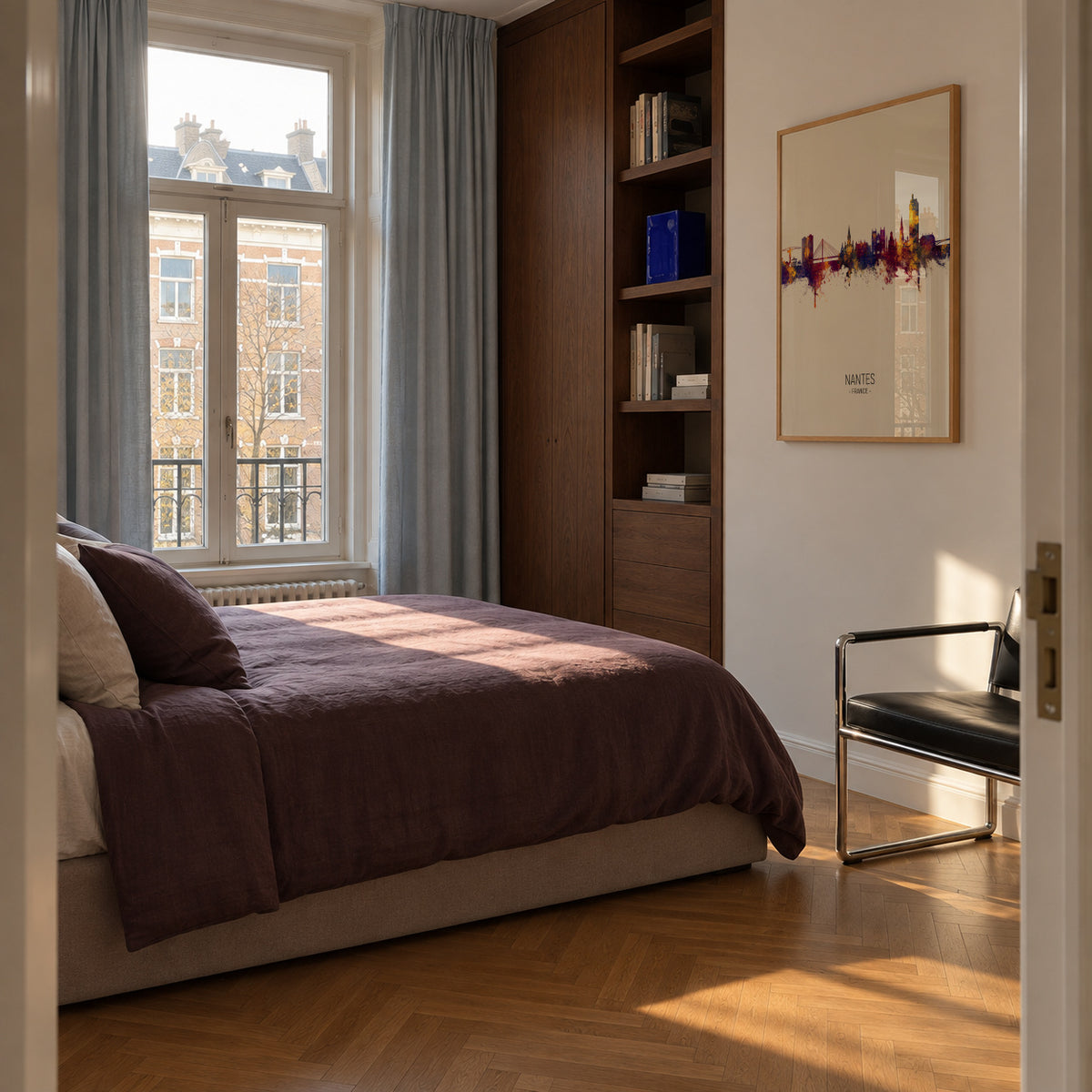 Nantes Skyline beige - Framed poster in an interior