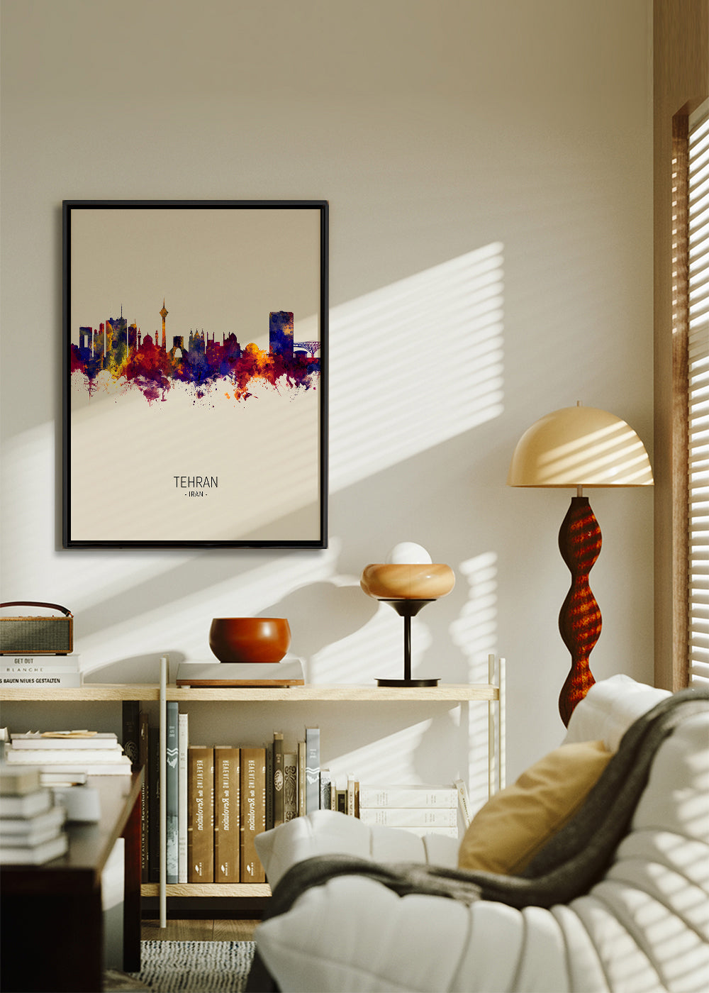 Stadskunst Tehran skyline aquarel