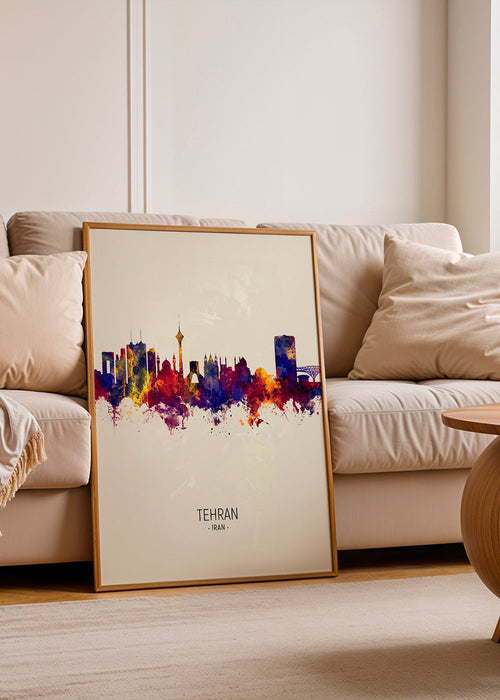 Stadskunst Tehran skyline aquarel