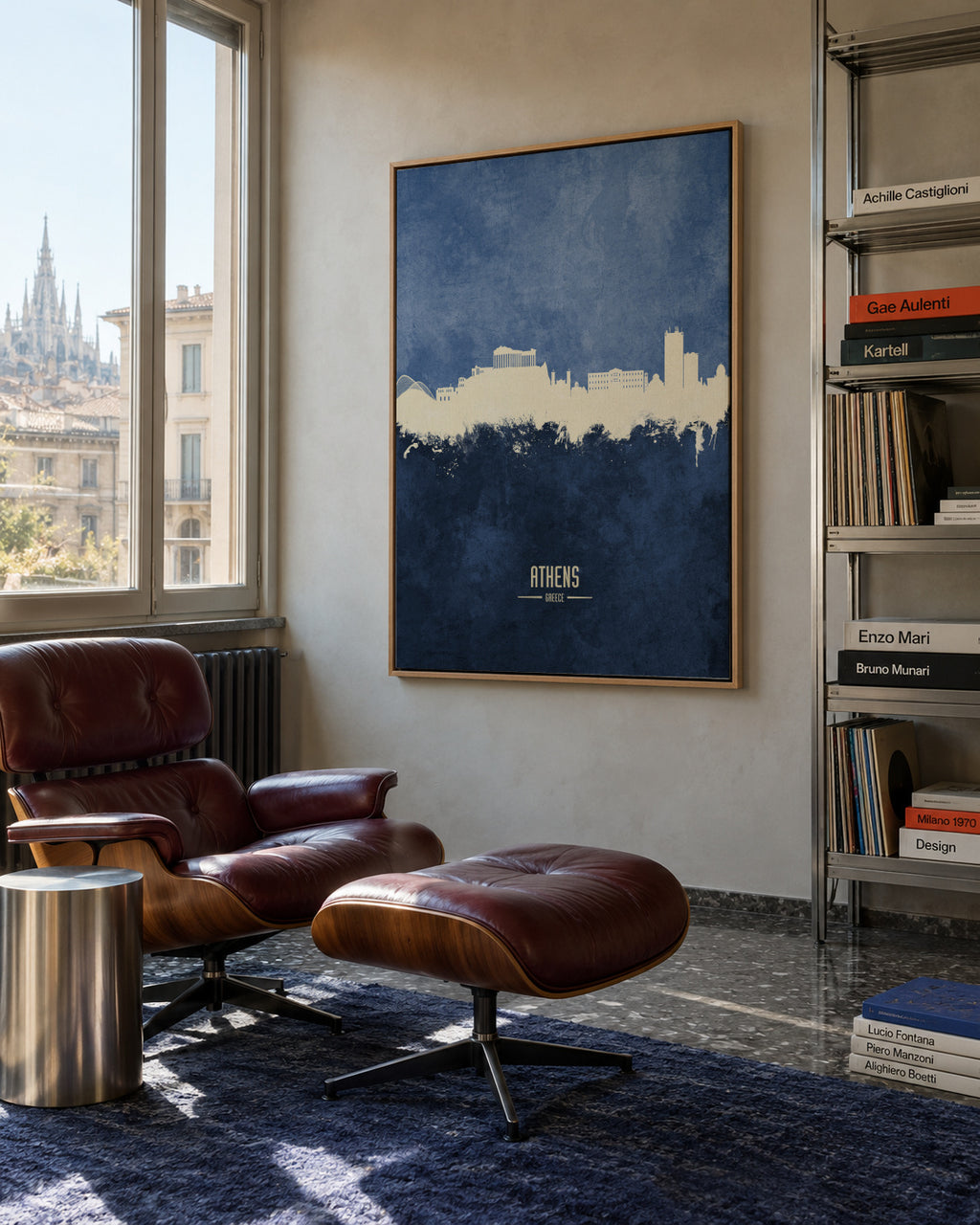 Athens Skyline azul - Framed canvas in an interior