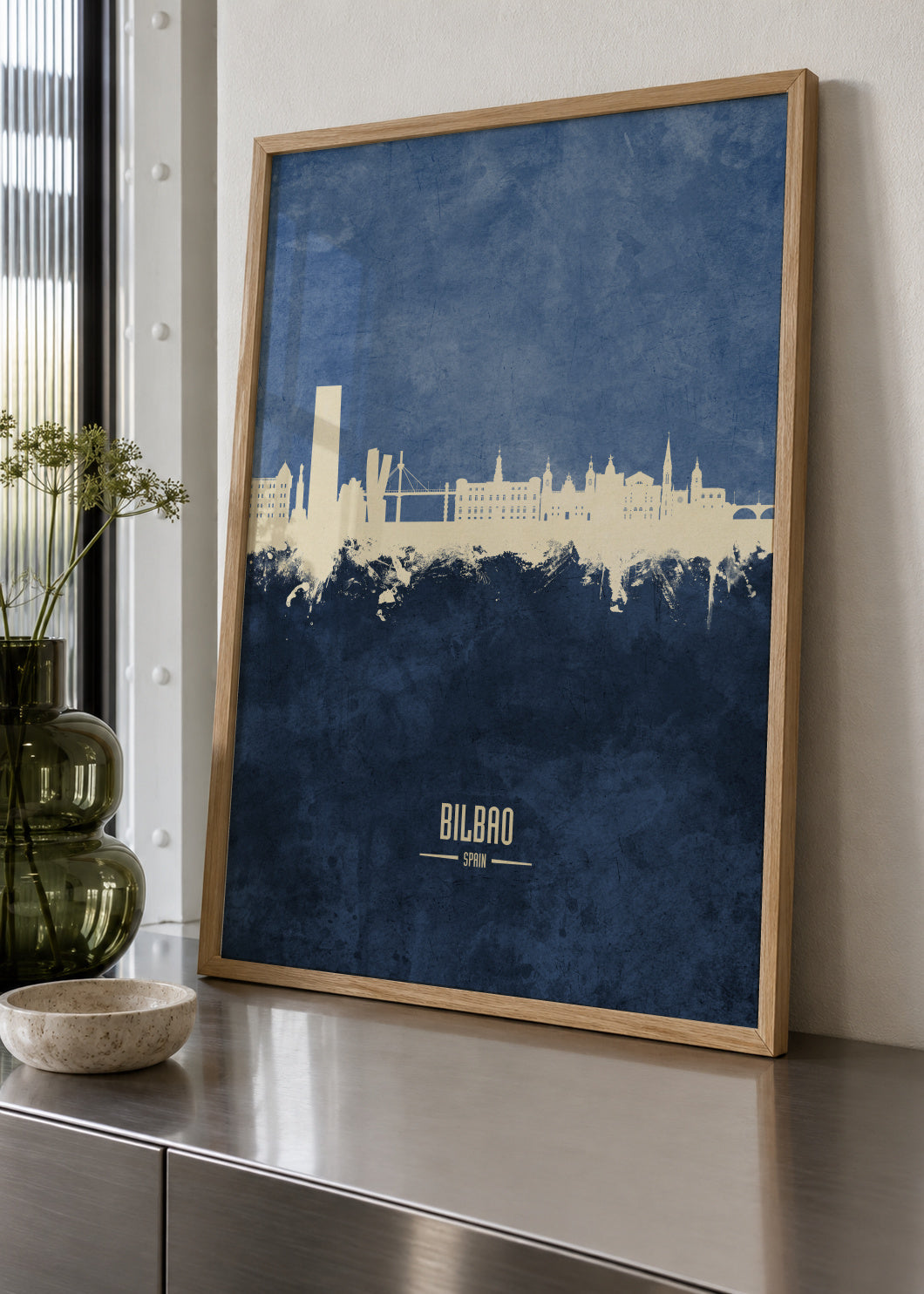 Bilbao Skyline azul - Framed poster in an interior