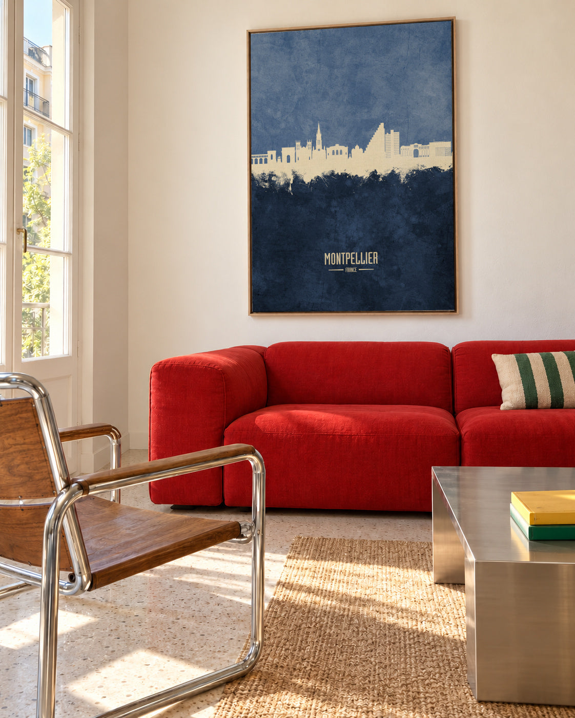 Montpellier Skyline azul - Framed canvas in an interior