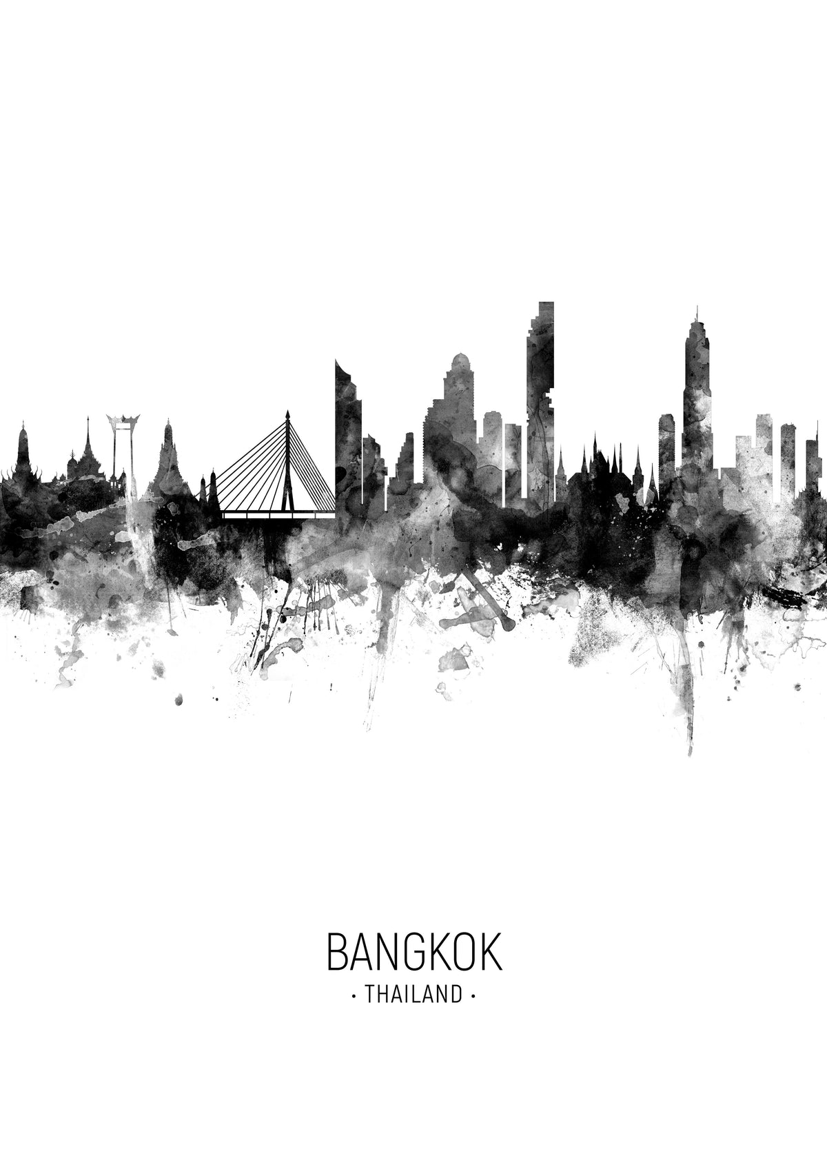 Bangkok Skyline blanco y negro - Unframed art print
