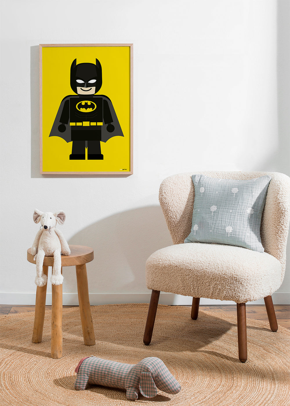 Kinderprint Batman-speelgoed op gele achtergrond