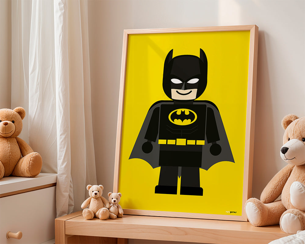 Kinderprint Batman-speelgoed op gele achtergrond