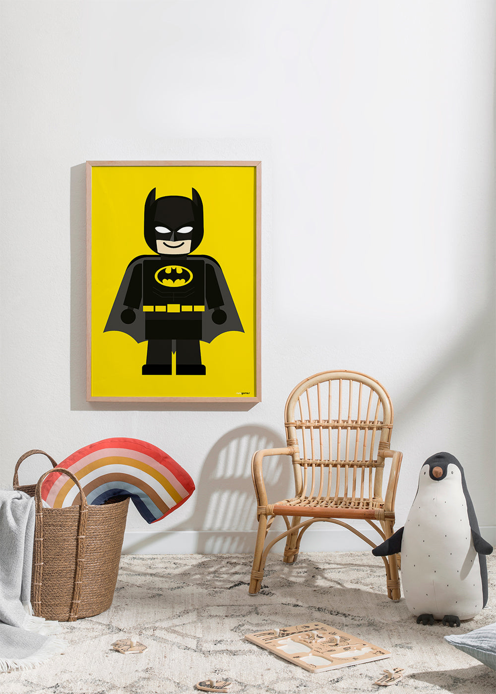 Kinderprint Batman-speelgoed op gele achtergrond