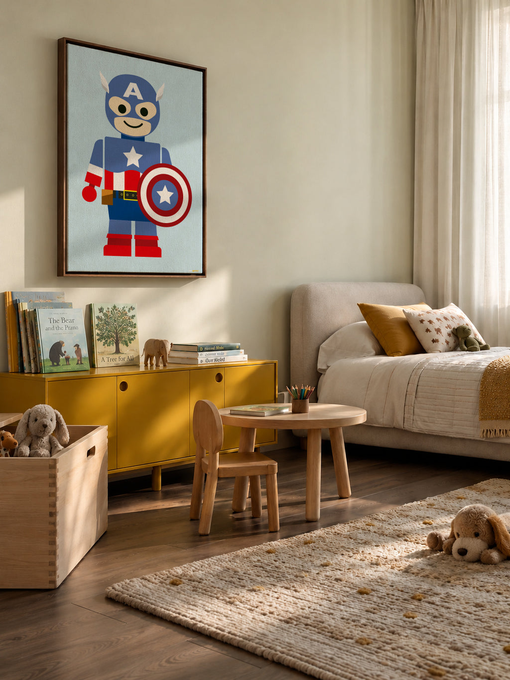Toy Captain America - Framed canvas in an interior