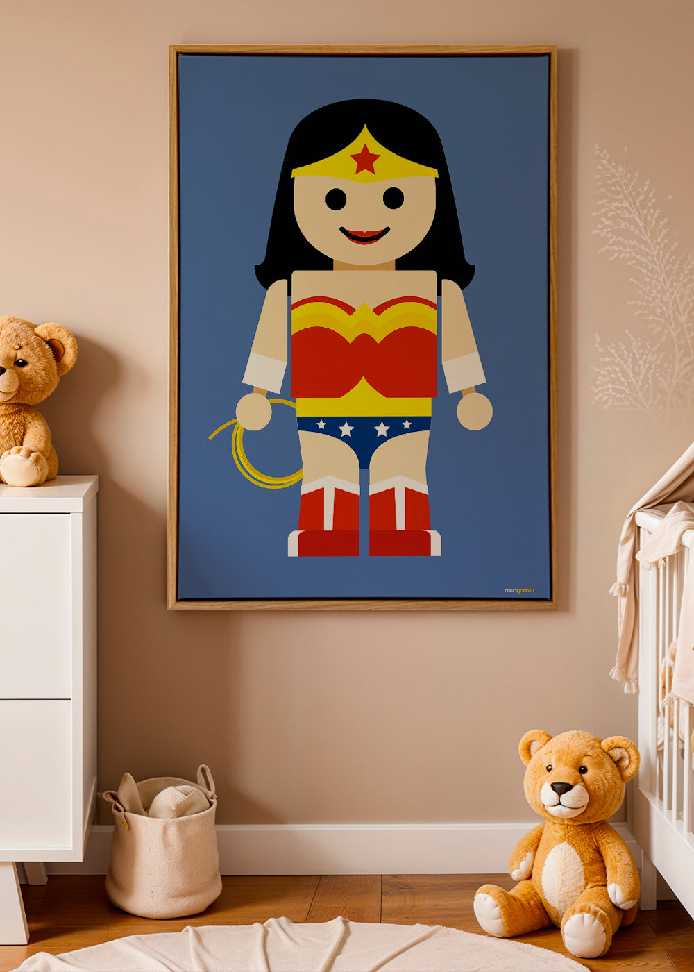 Speelgoed Wonder Woman illustratie op blauwe achtergrond