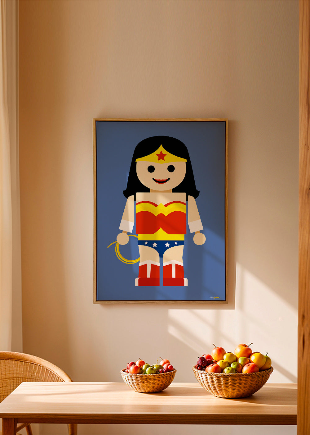 Speelgoed Wonder Woman illustratie op blauwe achtergrond