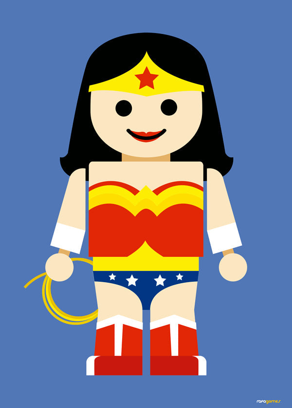 Speelgoed Wonder Woman illustratie op blauwe achtergrond