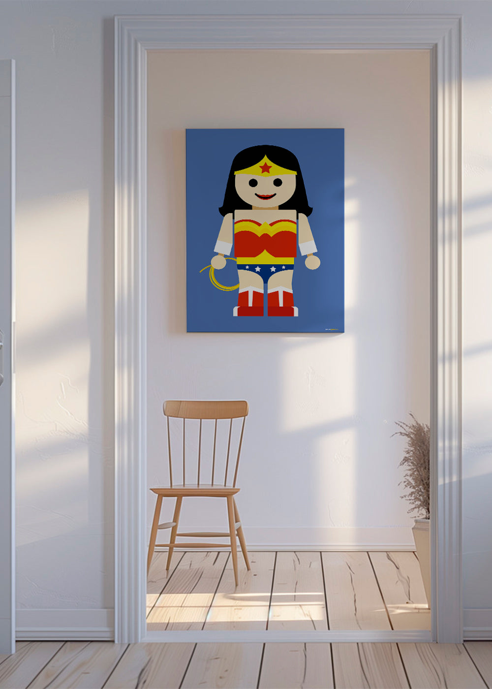 Speelgoed Wonder Woman illustratie op blauwe achtergrond