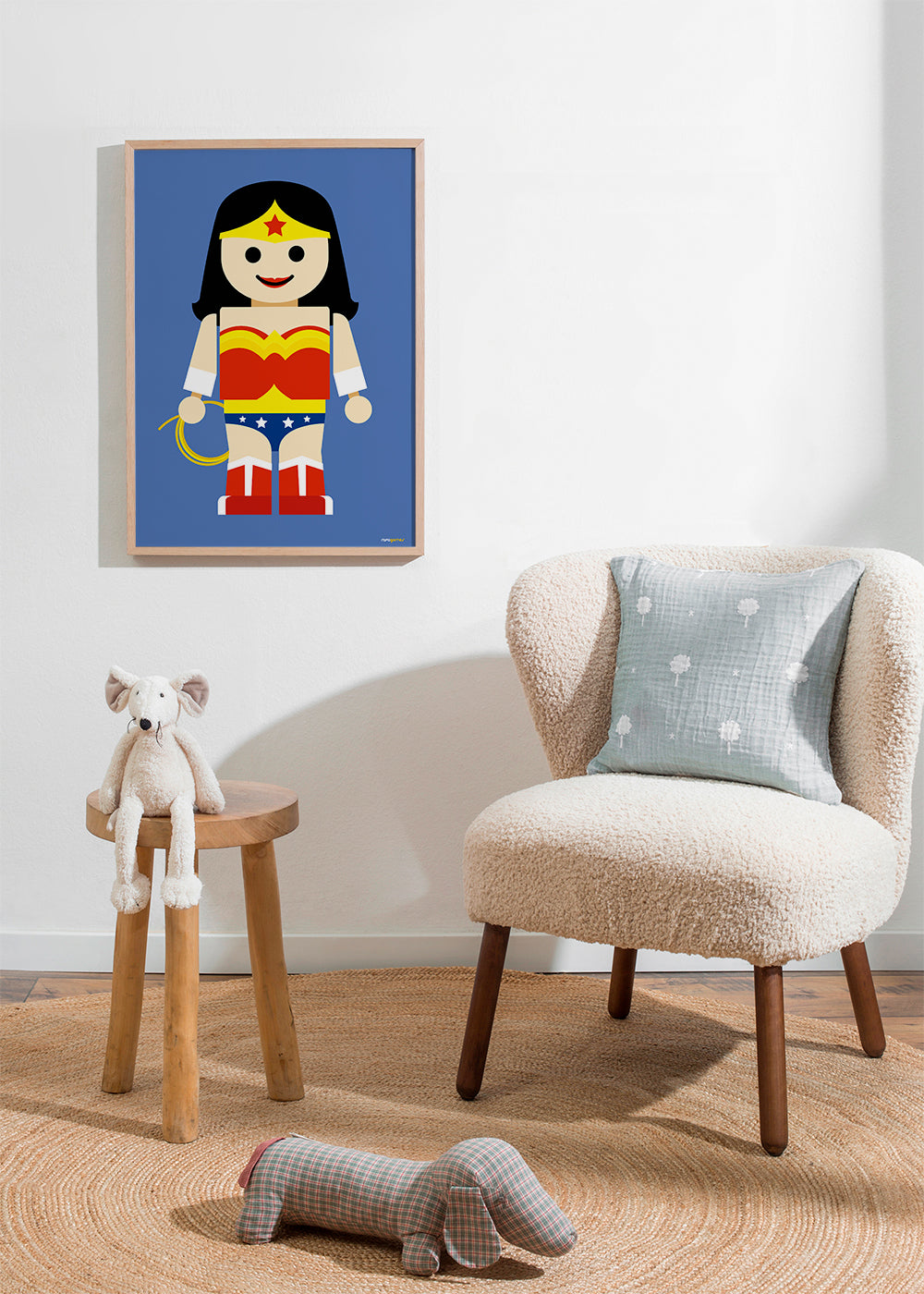 Speelgoed Wonder Woman illustratie op blauwe achtergrond