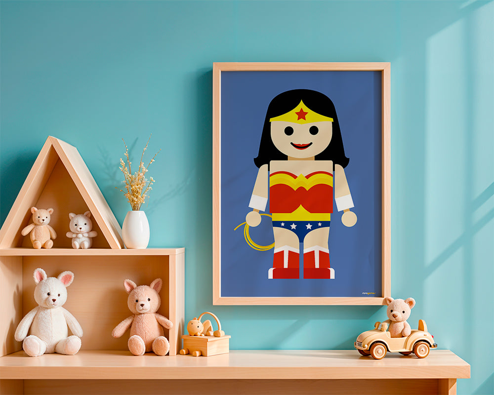 Speelgoed Wonder Woman illustratie op blauwe achtergrond