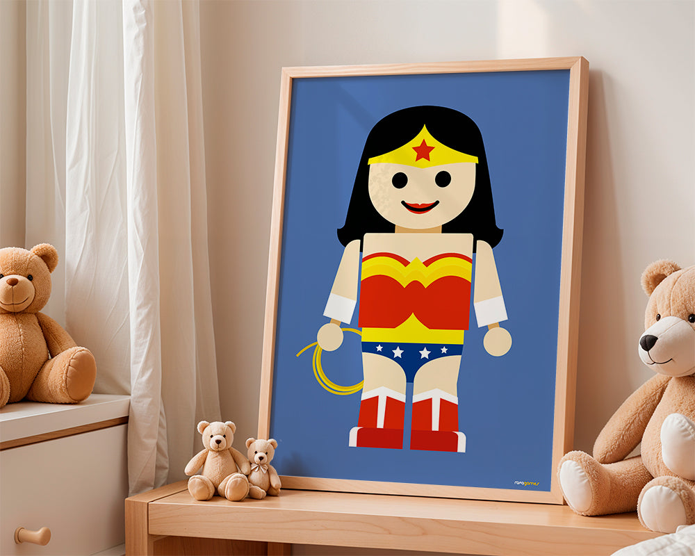 Speelgoed Wonder Woman illustratie op blauwe achtergrond