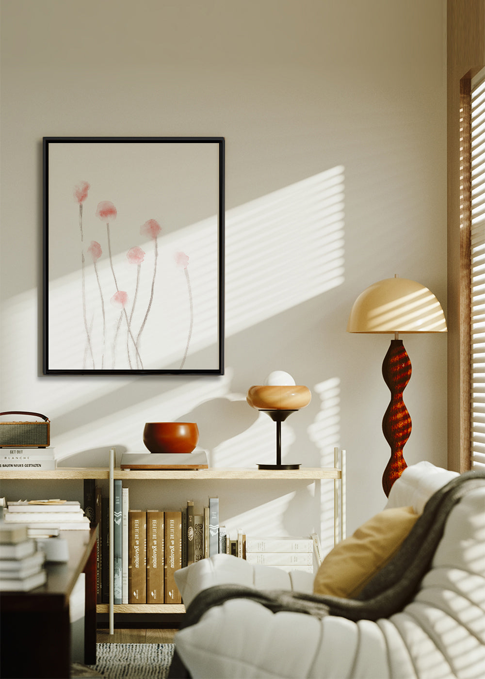 Botanisch poster met kwetsbare roze bloemen