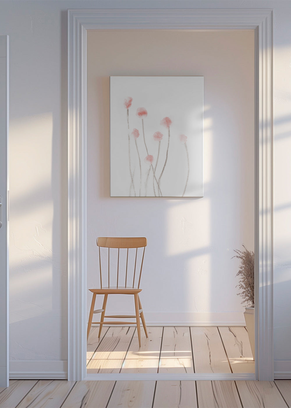 Botanisch poster met kwetsbare roze bloemen