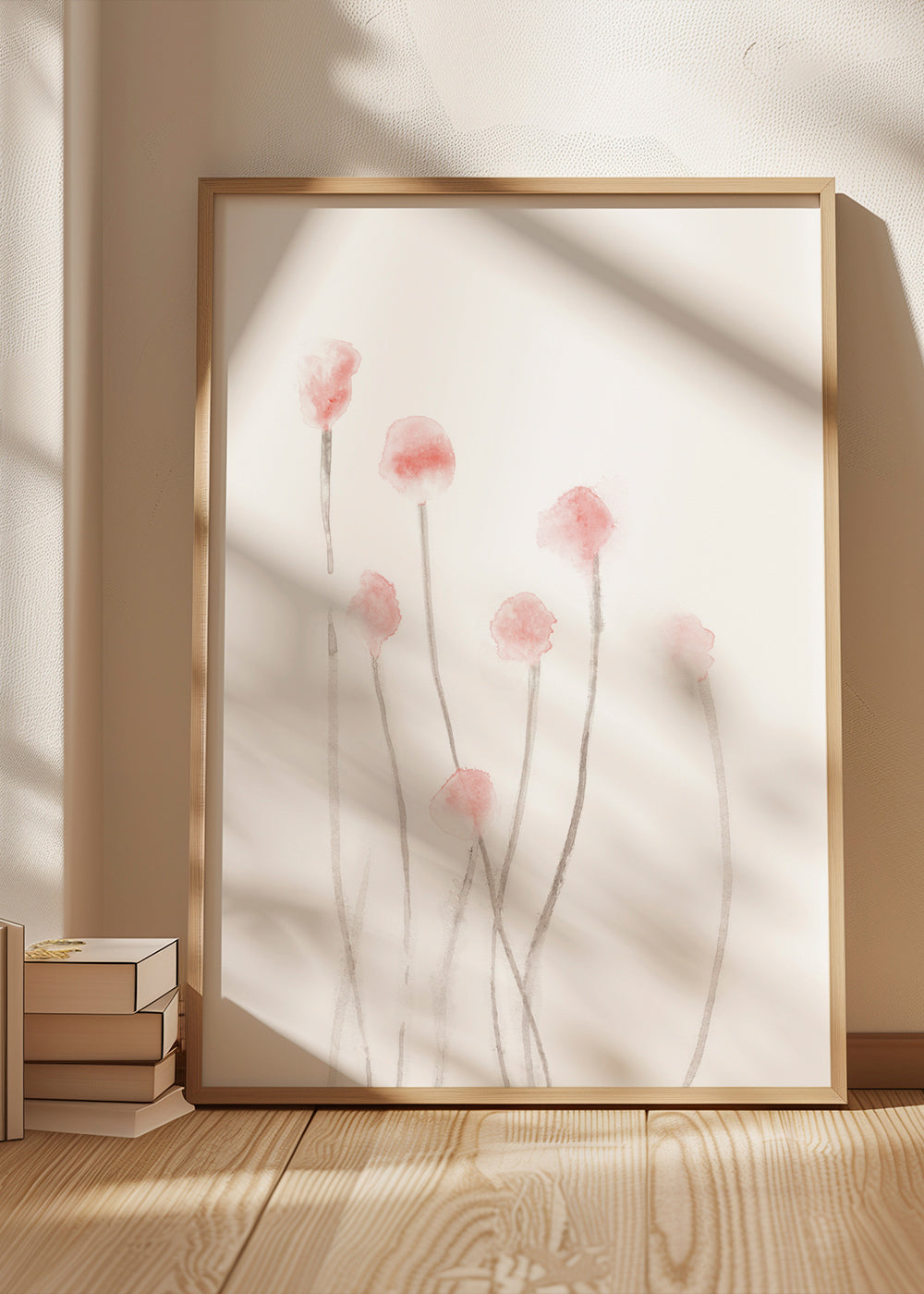 Botanisch poster met kwetsbare roze bloemen