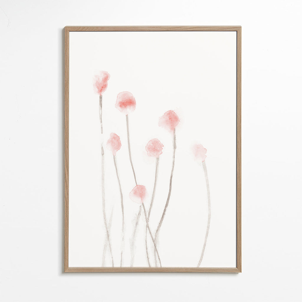 Botanisch poster met kwetsbare roze bloemen