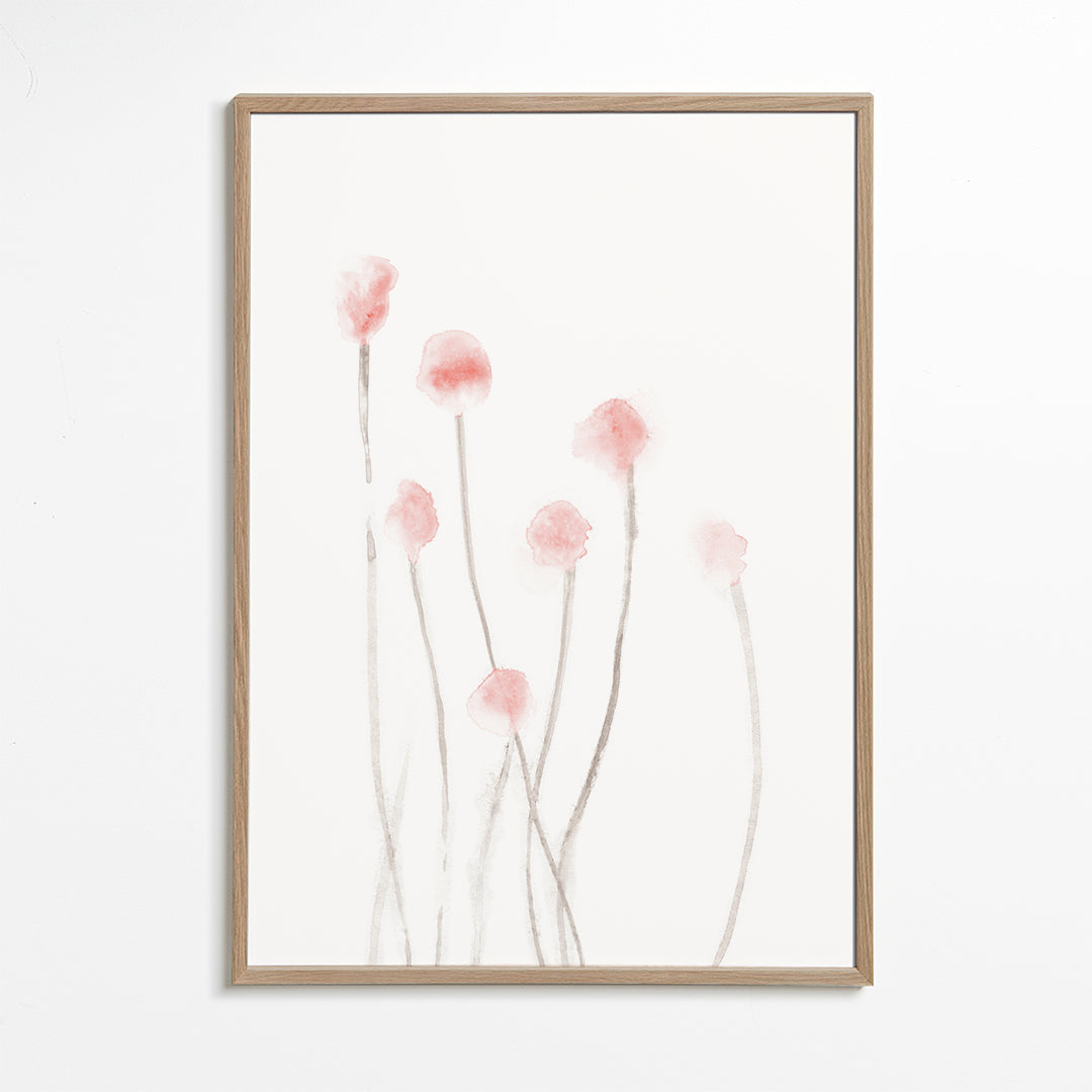 Botanisch poster met kwetsbare roze bloemen