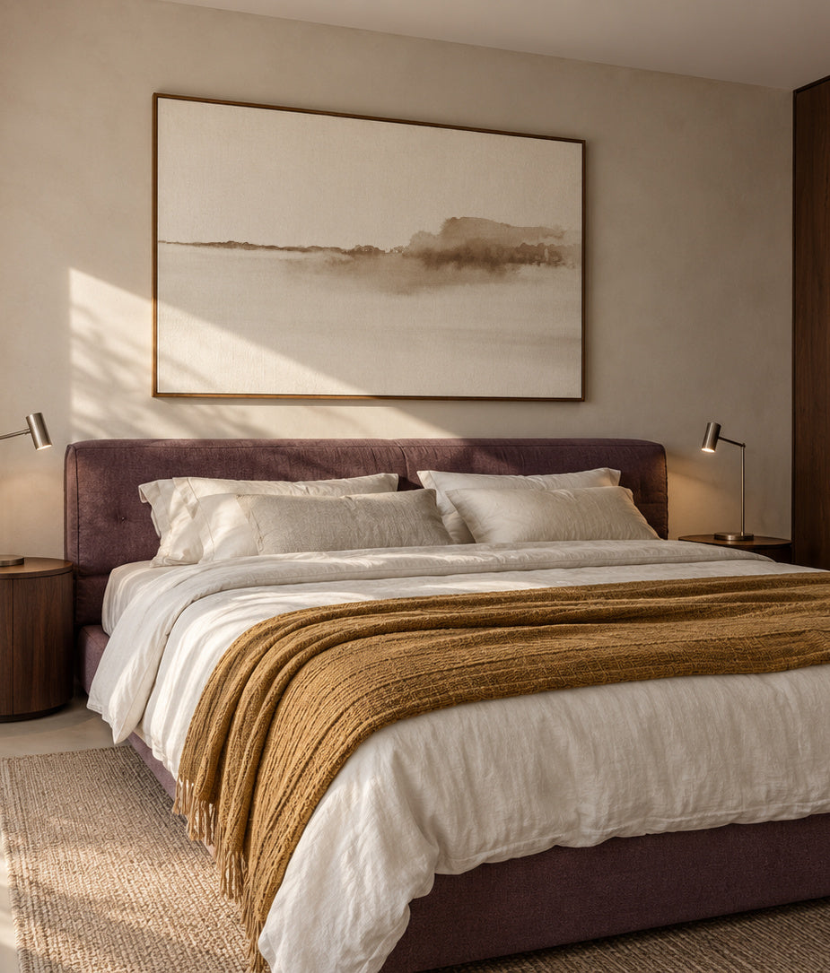 Watercolor landscape N 38 - Sepia - Framed canvas in an interior