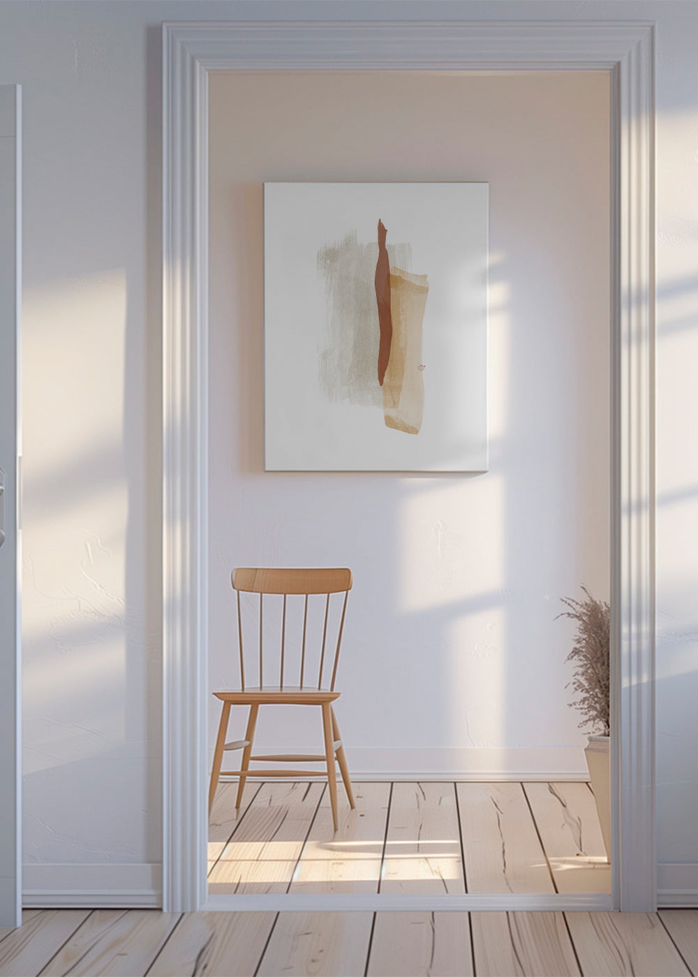 Abstracte kunst met warme penseelstreken verticaal