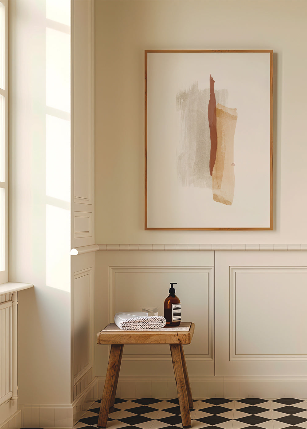 Abstracte kunst met warme penseelstreken verticaal