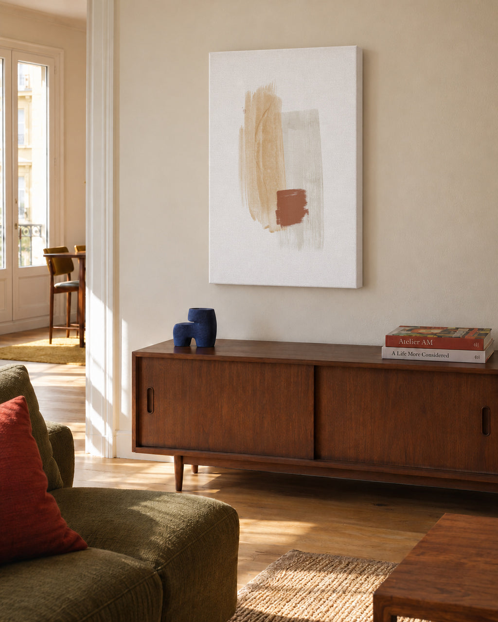 Brush strokes N 6 Warm colors - Unframed canvas in an interior