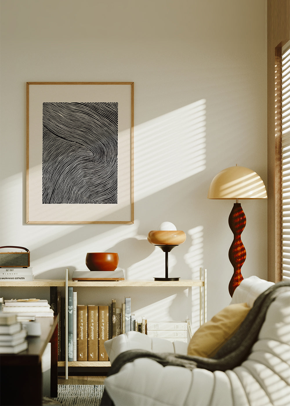 Zwart-wit kunst met golvende lijnen